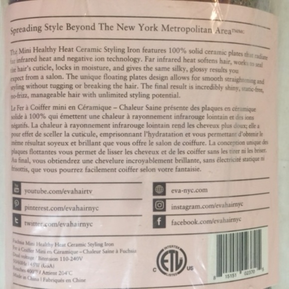 eva-nyc Mini Healthy Heat Ceramic Styling Flatiron - Picture 3 of 3